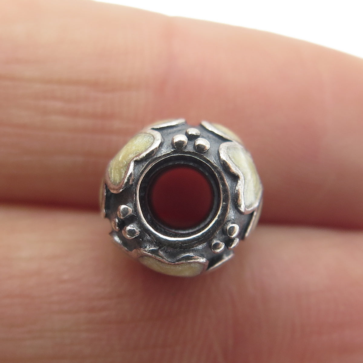 PANDORA 925 Sterling Silver Cream Enamel Daisy Flower Oxidized Bead Charm
