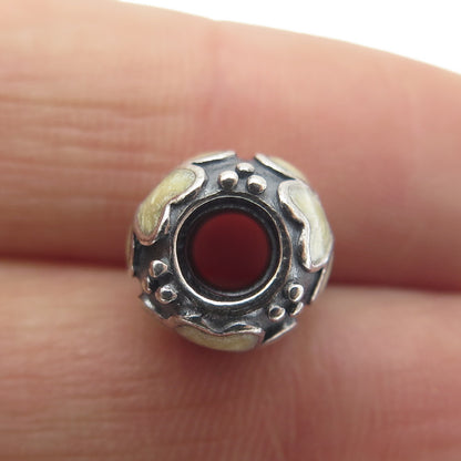 PANDORA 925 Sterling Silver Cream Enamel Daisy Flower Oxidized Bead Charm