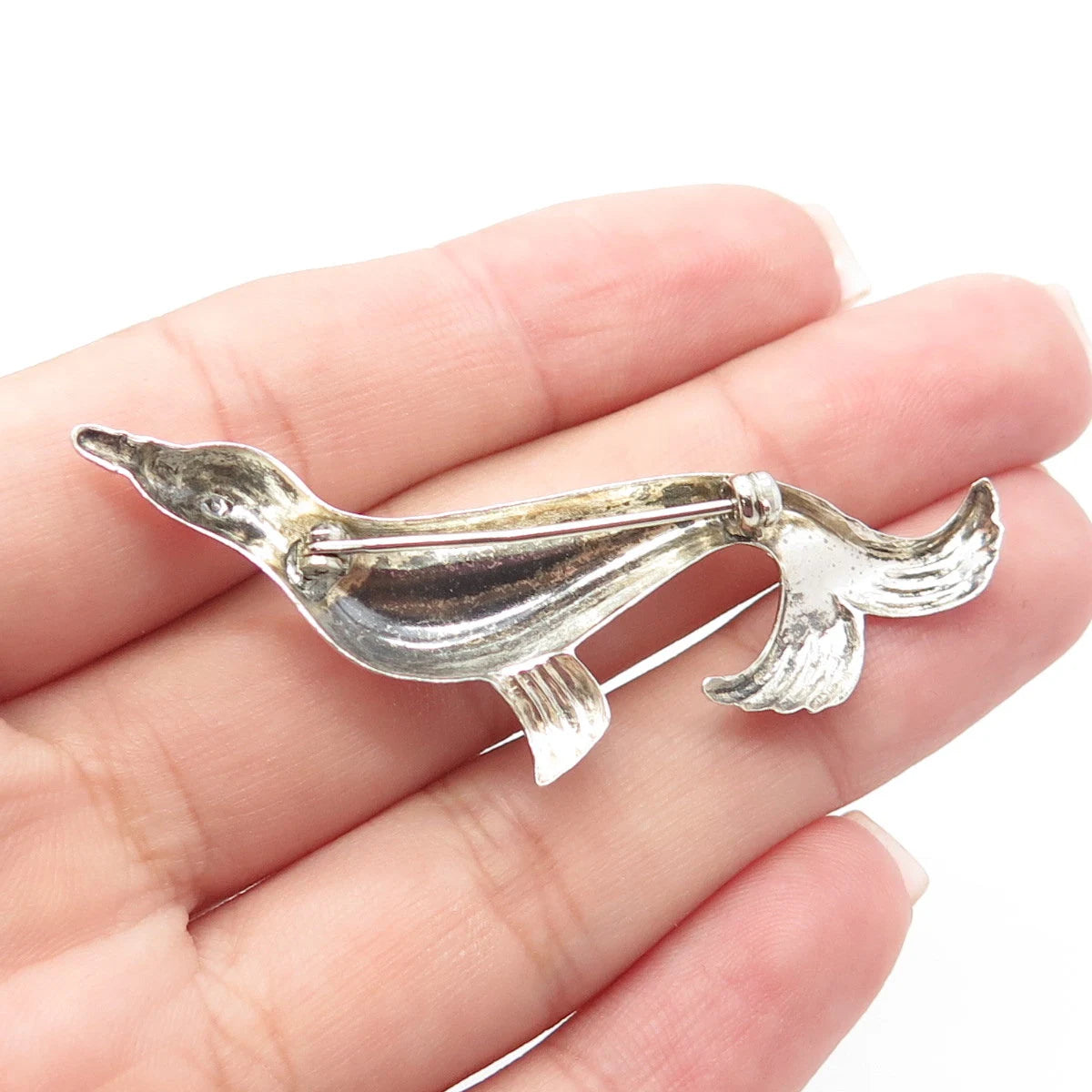 925 Sterling Silver Vintage Fur Seal Pin Brooch