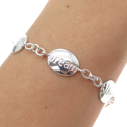 925 Sterling Silver Vintage Believe Faith Dream Hope Love Laugh Bracelet 6.75"
