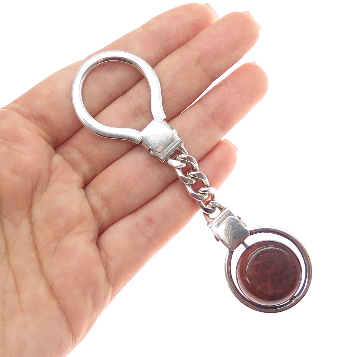 925 Sterling Silver Vintage Italy Wood Mazda Logo Key Fob Chain Ring