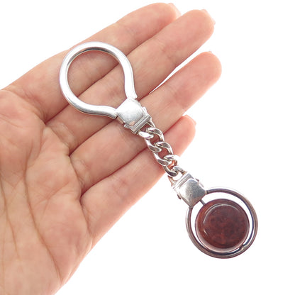 925 Sterling Silver Vintage Italy Wood Mazda Logo Key Fob Chain Ring