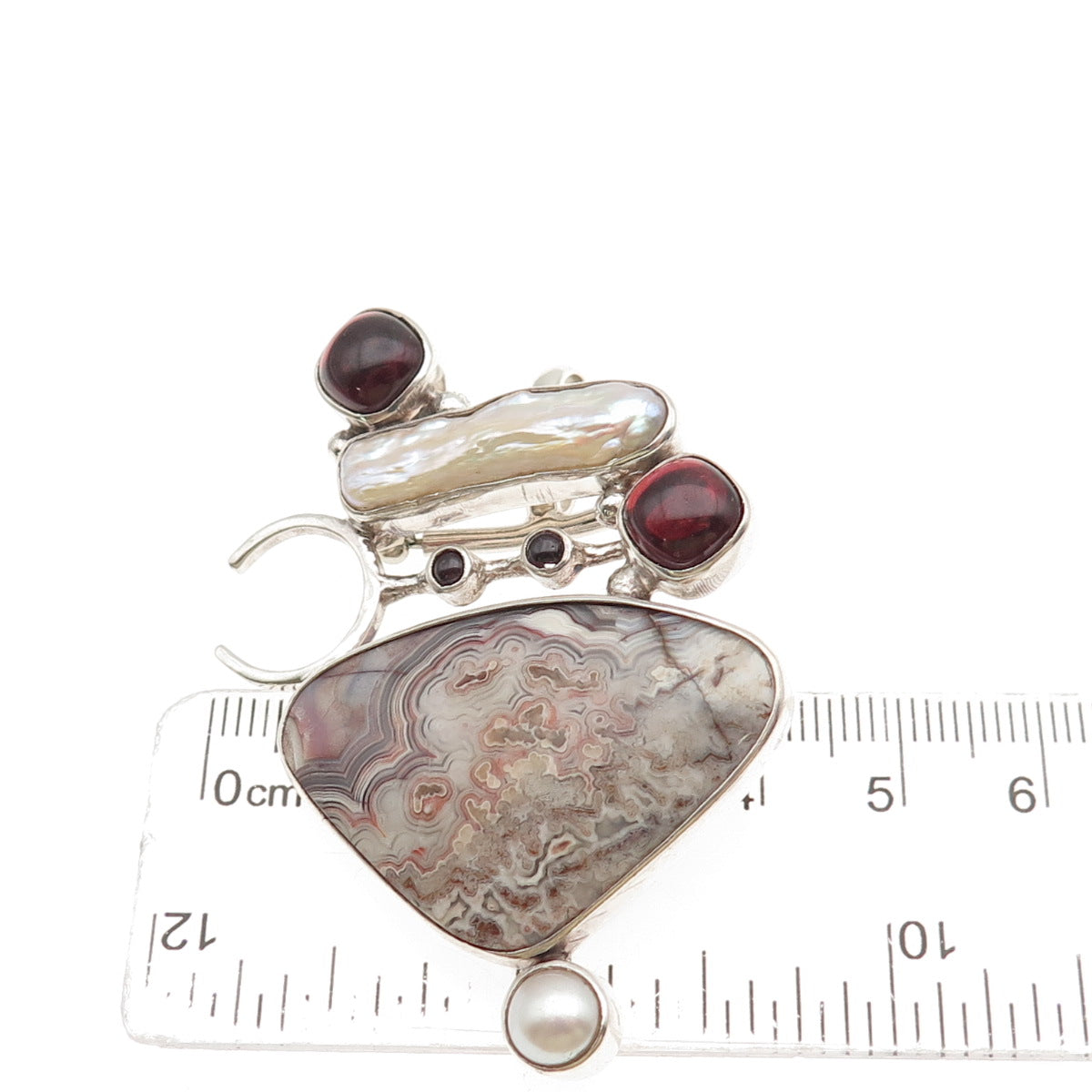 Som’s Sterling Vintage Real Agate Pearl Rhodonite Modernist Pin Brooch / Pendant
