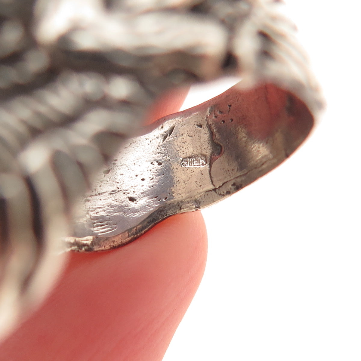 925 Sterling Silver Vintage Real Malachite Eagle Oxidized Ring Size 11