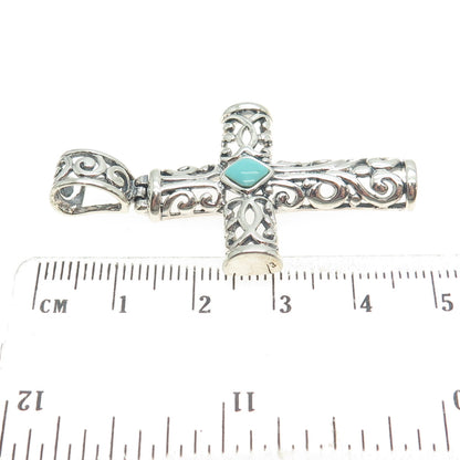 925 Sterling Silver Vintage Sleeping Beauty Turquoise Gem Ornate Cross Pendant