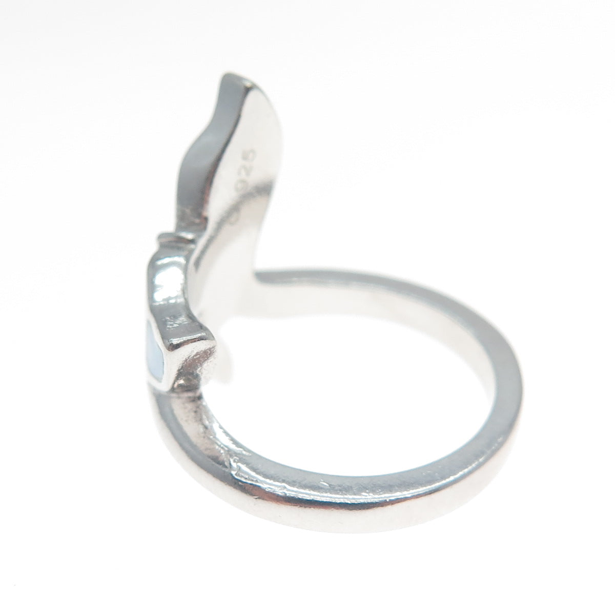 925 Sterling Silver Real Blue Opal Gemstone Whale's Tail Ring Size 5