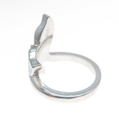 925 Sterling Silver Real Blue Opal Gemstone Whale's Tail Ring Size 5