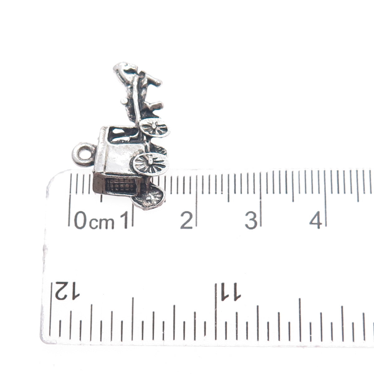 925 Sterling Silver Vintage Horse & Carriage Oxidized Charm Pendant
