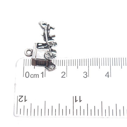 925 Sterling Silver Vintage Horse & Carriage Oxidized Charm Pendant