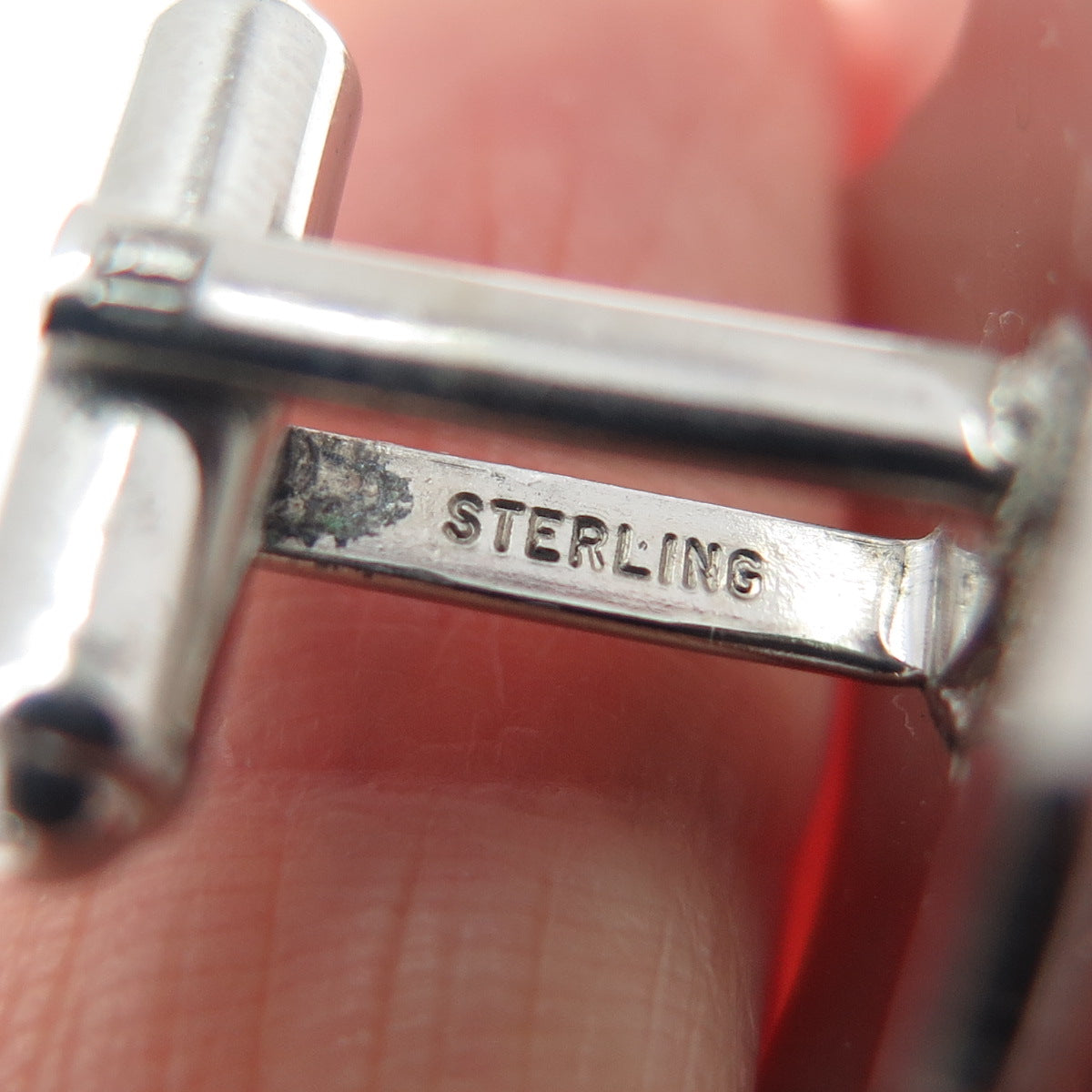 925 Sterling Silver Vintage PRK Real Round-Cut Black Onyx Cufflinks