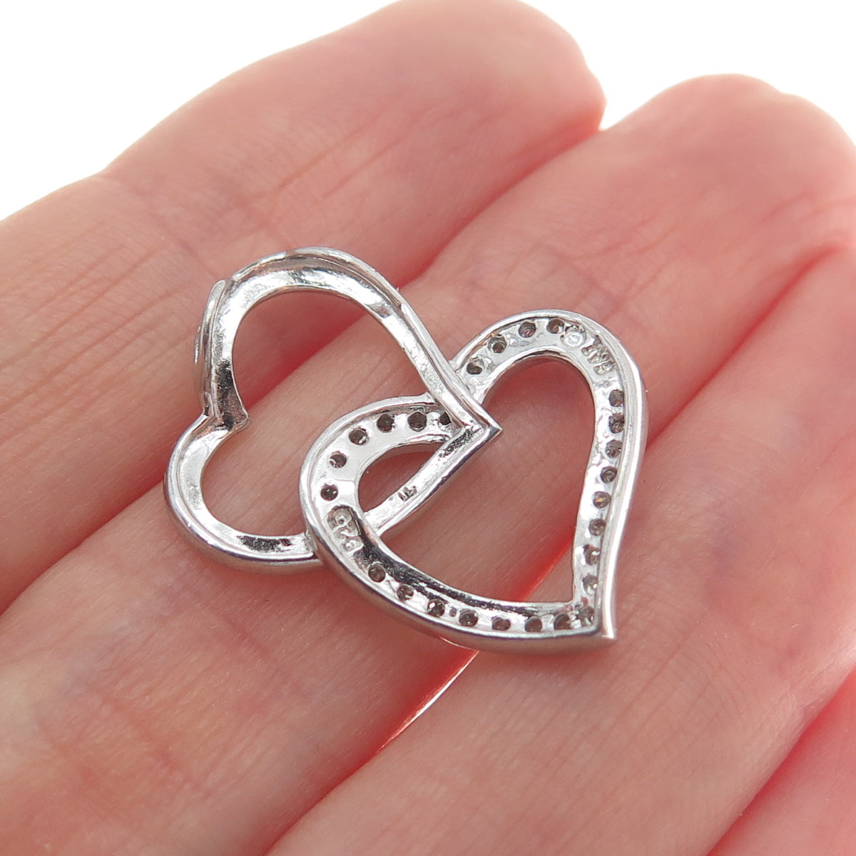 925 Sterling Silver Real Diamond Interlocked Couple Heart Minimalist Pendant