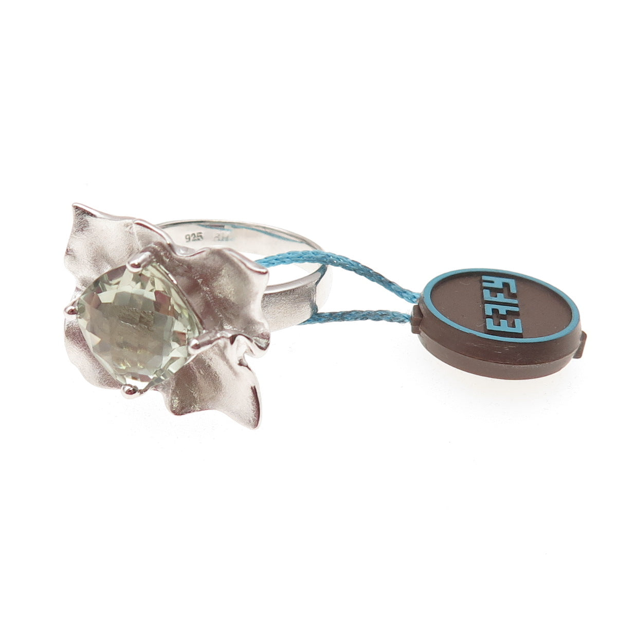 Effy 925 Sterling Silver Real Cushion-Cut Green Amethyst Floral Ring Size 6.25