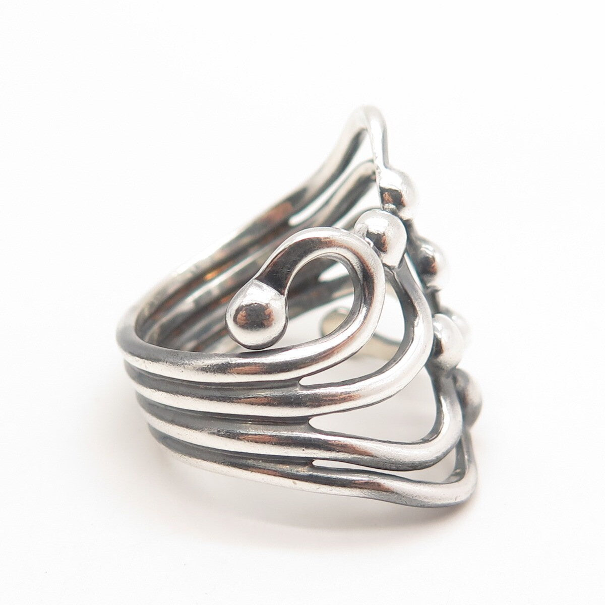 925 Sterling Silver Vintage Bead Wide Ring Size 10