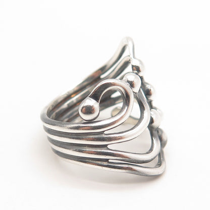 925 Sterling Silver Vintage Bead Wide Ring Size 10