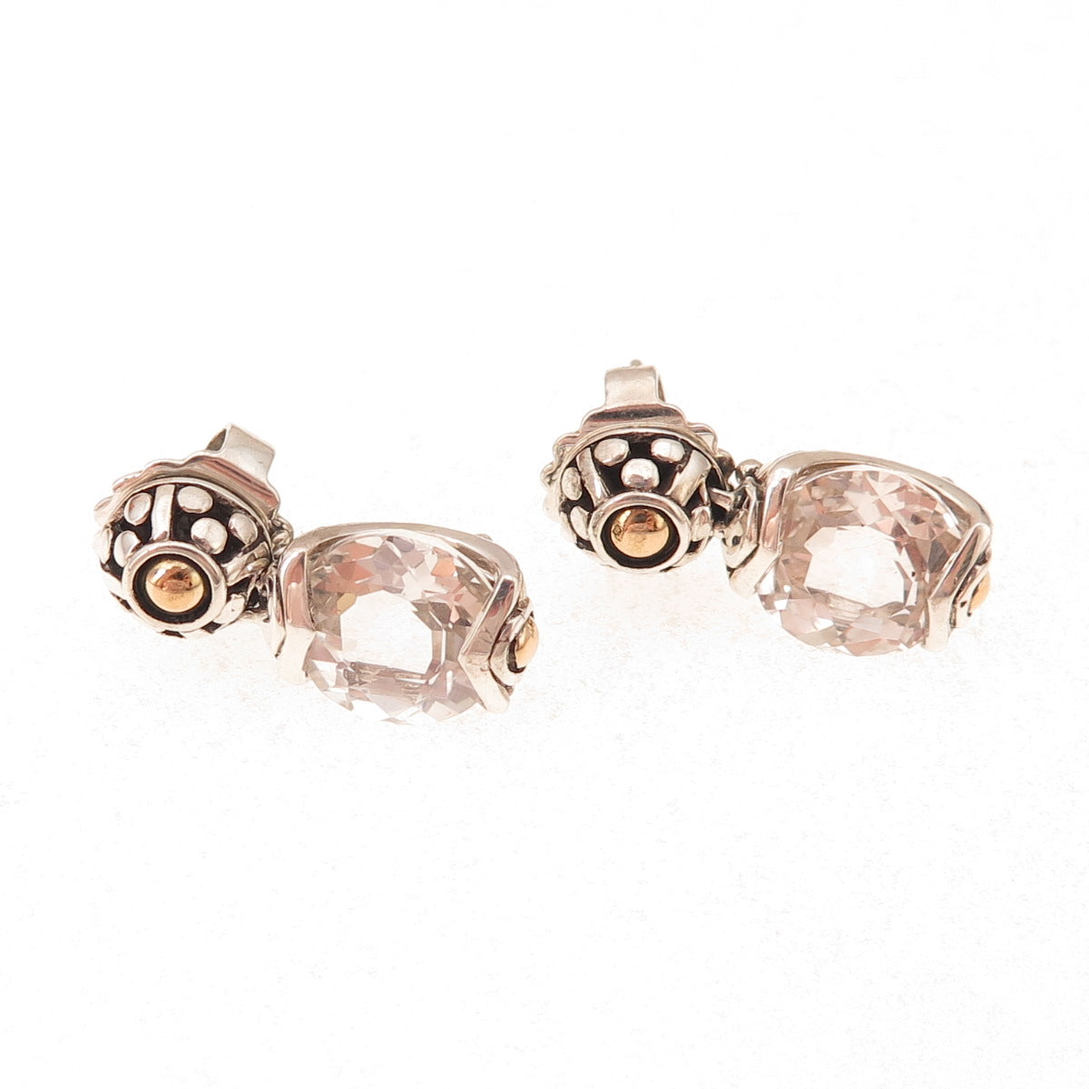 John Hardy Sterling Silver 18K Gold Vintage Real White Topaz Batu Sari Earrings