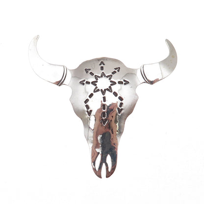 Ellwood Reynolds Old Pawn 925 Sterling Silver Vintage Buffalo Skull Pin Brooch