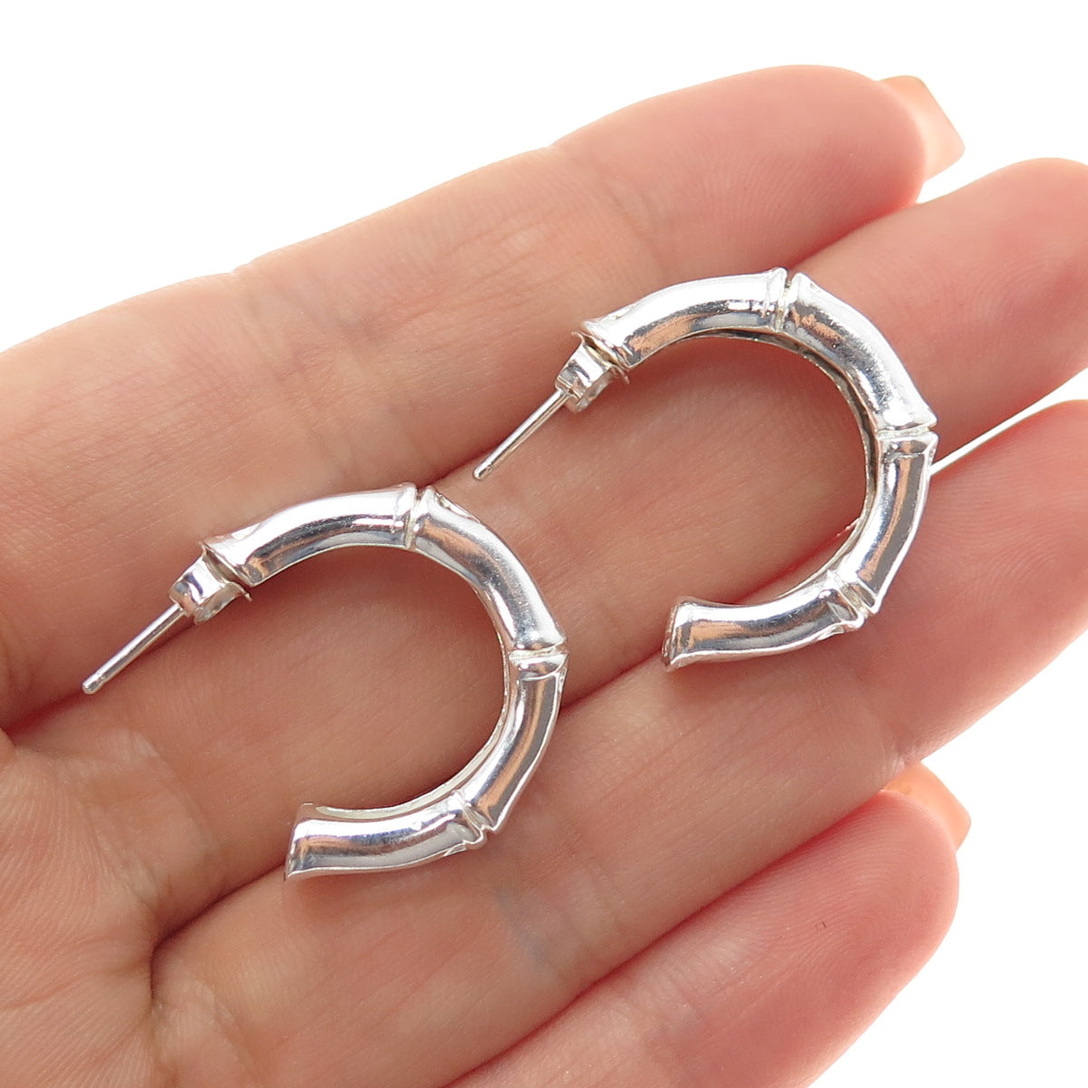 ECCLISSI 925 Sterling Silver Vintage Bamboo Hoop Earrings
