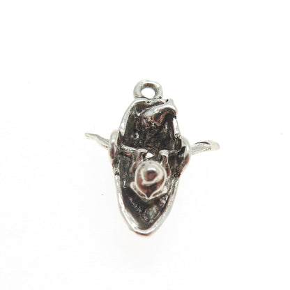 925 Sterling Silver Vintage Fisher on Boat 3D Charm Pendant