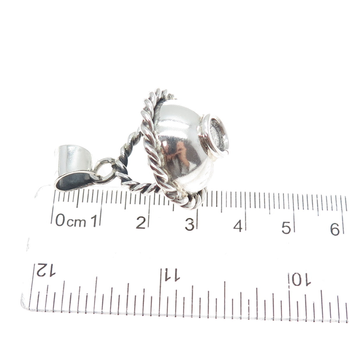 925 Sterling Silver Vintage Mexico Fruit Bowl Oxidized 3D Charm Pendant