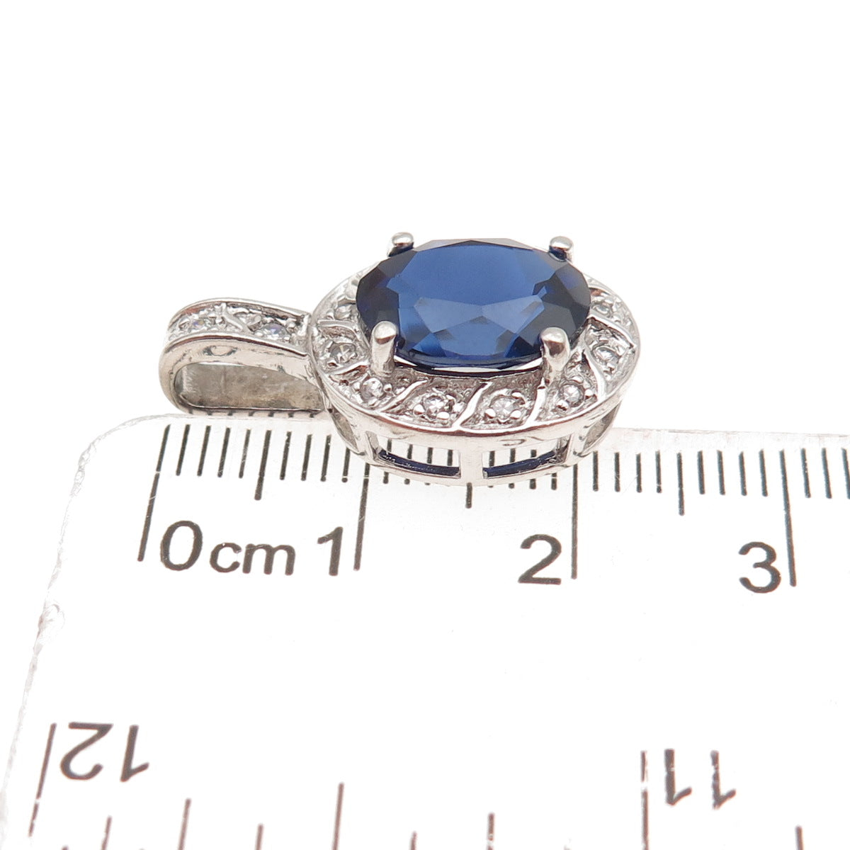 Ross Simons 925 Sterling Silver Lab-Created Sapphire & C Z Mini Charm Pendant
