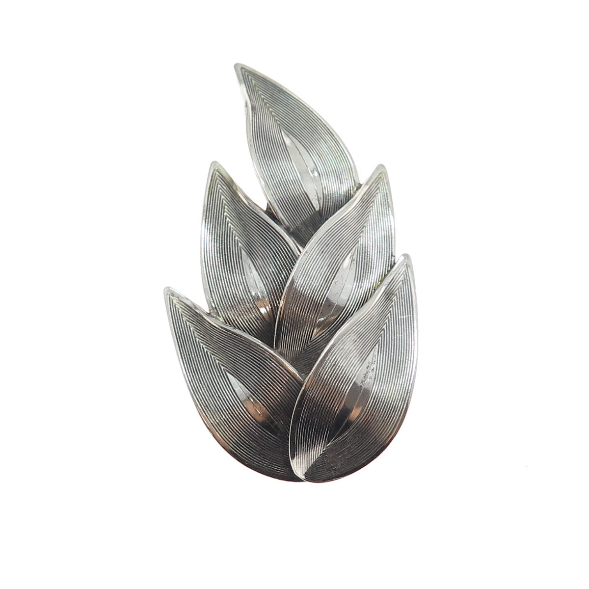 BEAU 925 Sterling Silver Vintage Modernist Floral Leaf Oxidized Pin Brooch