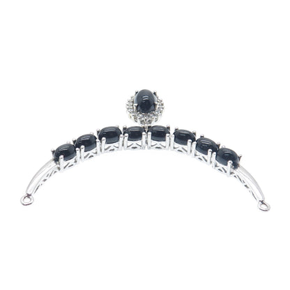 925 Sterling Silver Vintage Real Black Tiger Eye White Topaz Centerpiece Pendant