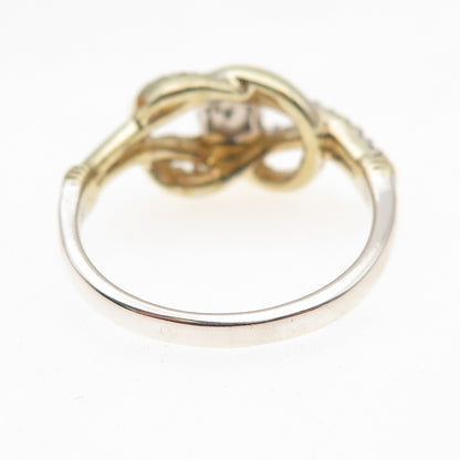 925 Sterling Silver 2-Tone Real Round-Cut Diamond Love Knot Ring Size 7.25