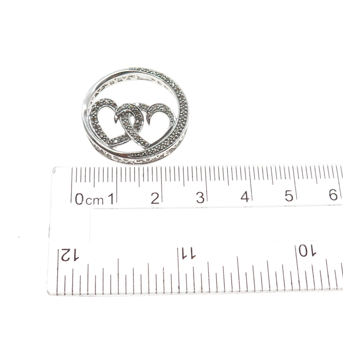 925 Sterling Silver Real Champagne Diamond Love Couple Heart Slide Pendant