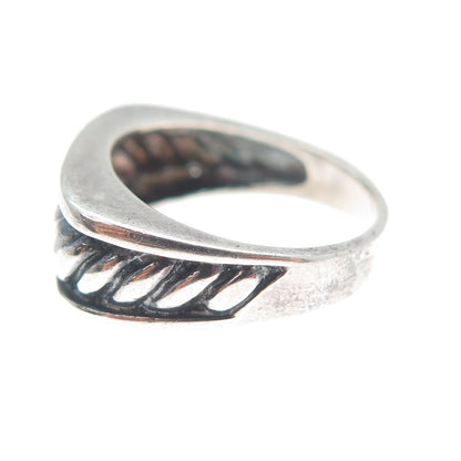 925 Sterling Silver Vintage Modernist Ribbed Oxidized Ring Size 8