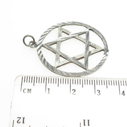 925 Sterling Silver Vintage Star of David Round Pendant