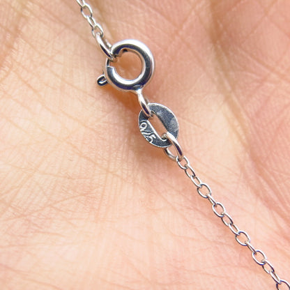 925 Sterling Silver Real White Diamond Open Heart Rolo Chain Necklace 16"