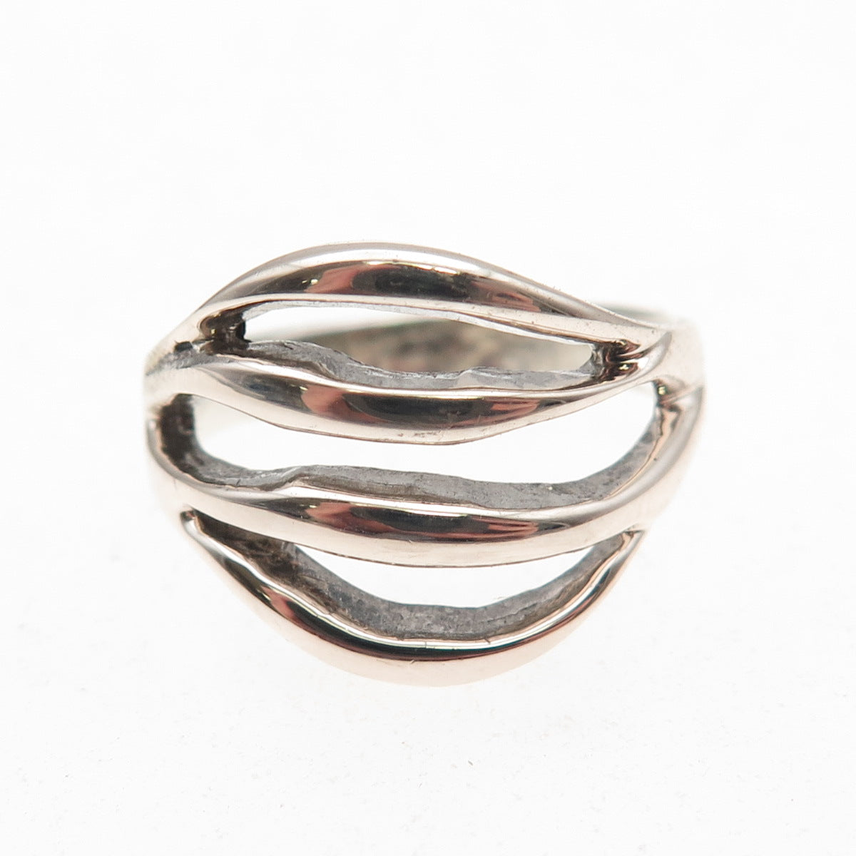 925 Sterling Silver Vintage Modernist 4-Row Ring Size 7.75