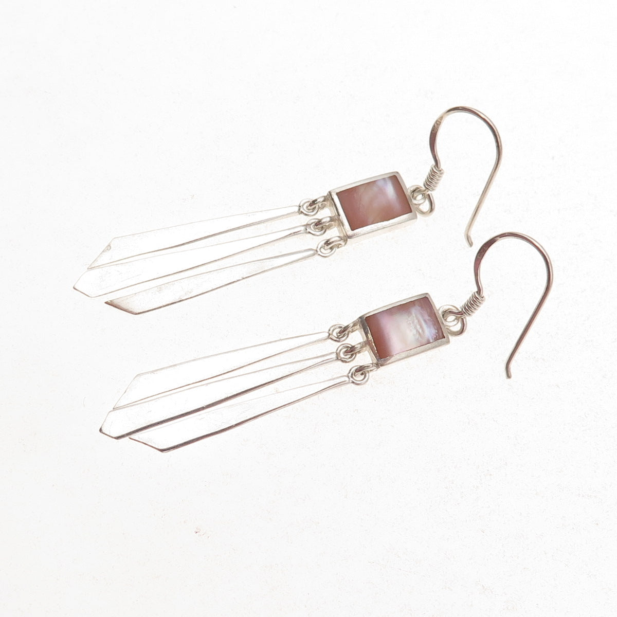 Boma 925 Sterling Silver Vintage Real MOP Modernist Dangle Earrings
