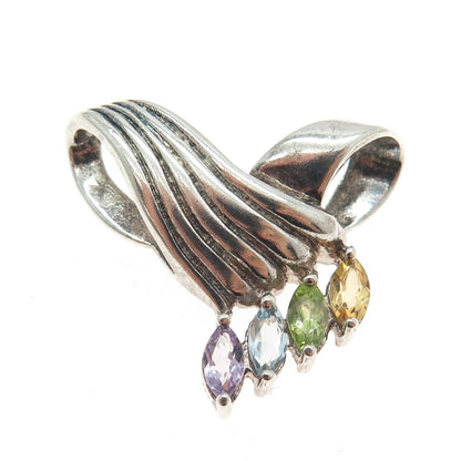 925 Sterling Silver Vintage Real Blue Topaz Amethyst Peridot & Citrine Pendant