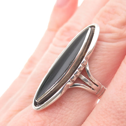 925 Sterling Silver Vintage Real Black Onyx Southwestern Oxidized Ring Size 7