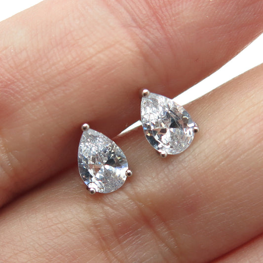 925 Sterling Silver Pear-Cut C Z Stud Earrings