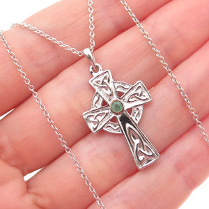 Shanore 925 Sterling Vintage Real Emerald Celtic Cross Cable Chain Necklace 18"