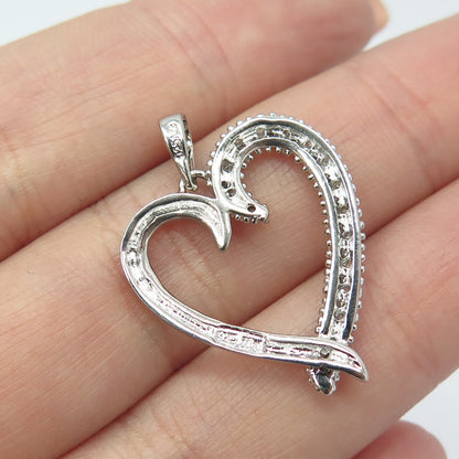 925 Sterling Silver Real Round-Cut White Diamond Open Heart Pendant