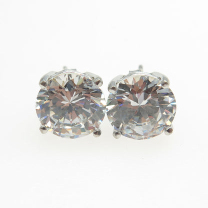 925 Sterling Silver Round-Cut Shaped C Z Stud Earrings