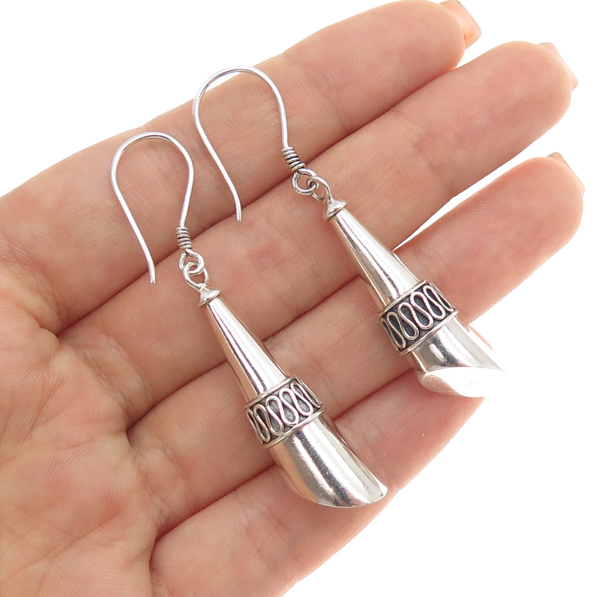 925 Sterling Silver Vintage Modernist Swirl Oxidized Dangle Earrings