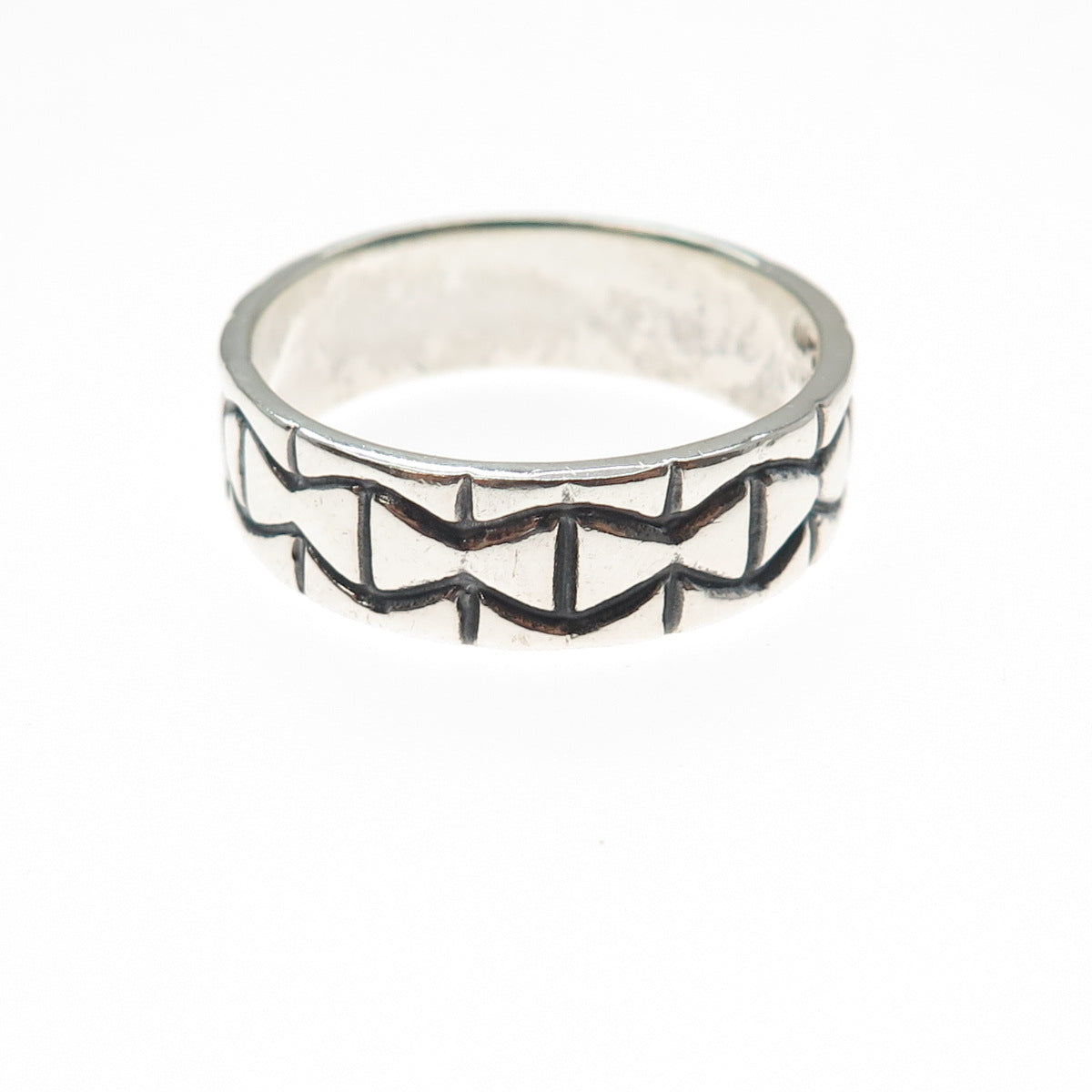 925 Sterling Silver Vintage Mexico Modernist Oxidized Band Ring Size 13.5