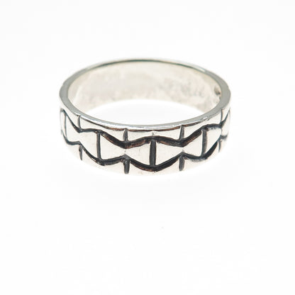 925 Sterling Silver Vintage Mexico Modernist Oxidized Band Ring Size 13.5