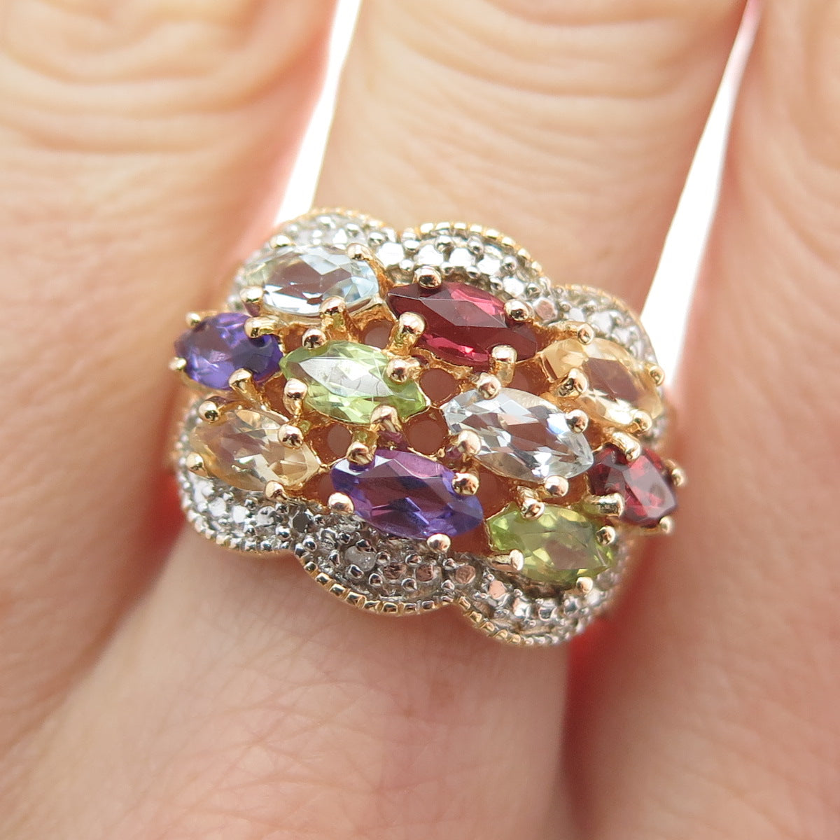 ROSS SIMONS Sterling Rose Gold Plated Diamond Accent & Multi-Gem Ring Size 7.25