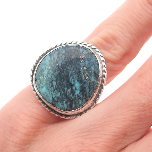 Old Pawn Sterling Silver Vintage Southwestern Turquoise Tribal Ring Size 3.25
