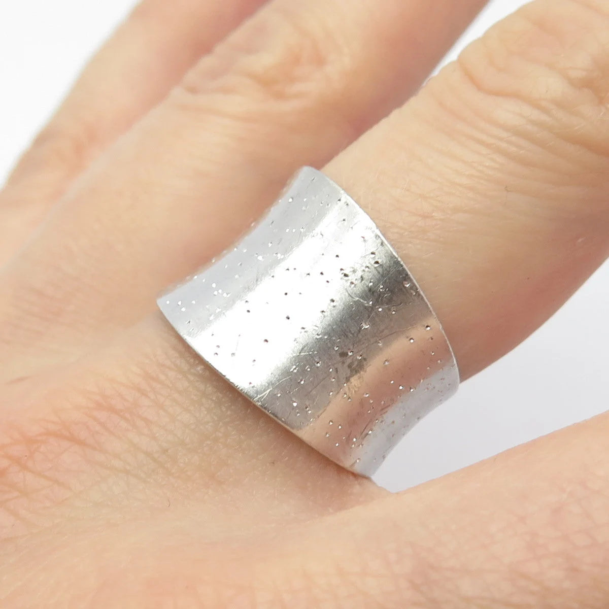 925 Sterling Silver Vintage Textured Wide Ring Size 7