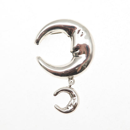 925 Sterling Silver Vintage Mexico Man in The Moon Crescent Pin Brooch