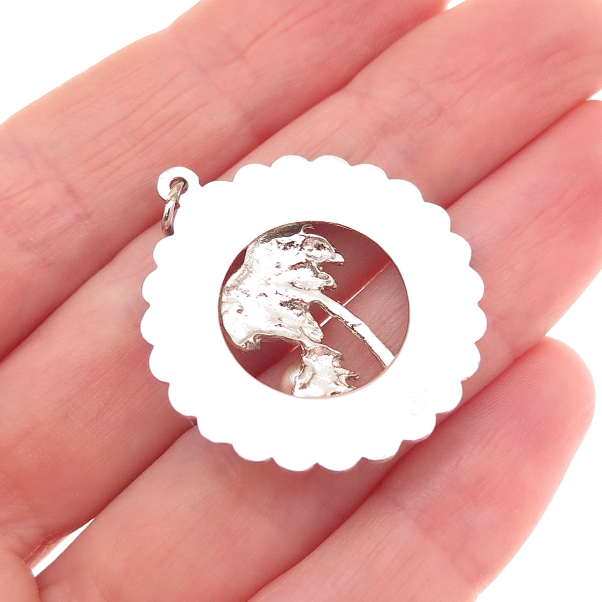 CREA 925 Sterling Silver Vintage Rhinestone Real Pearl Bermuda Charm Pendant