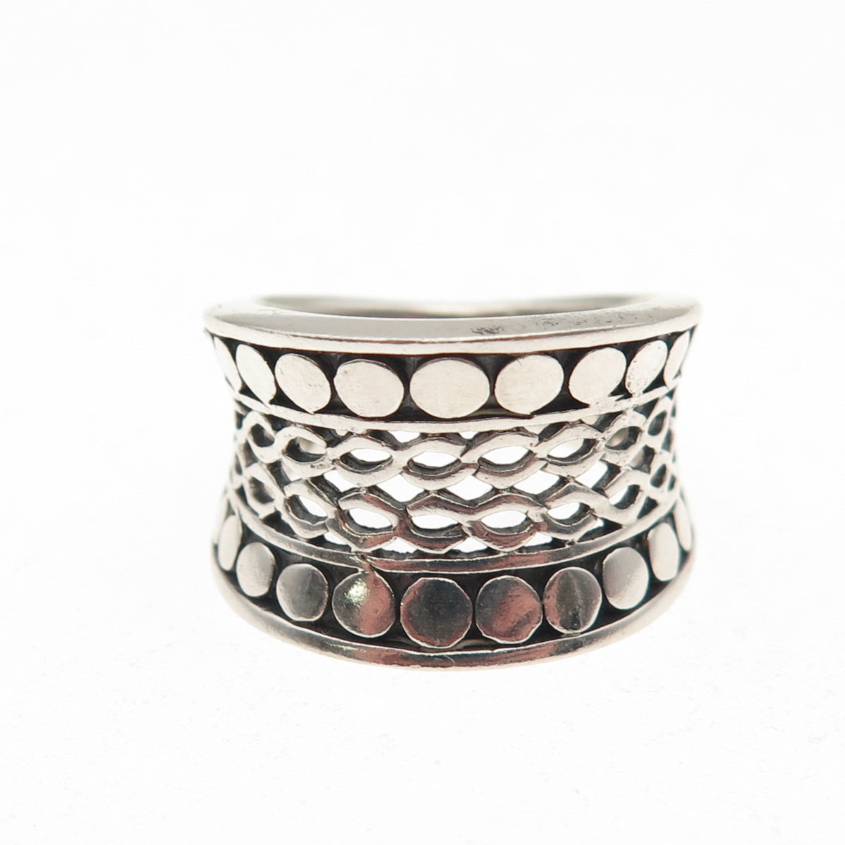 925 Sterling Silver Vintage Modernist Dotted Oxidized Ring Size 5