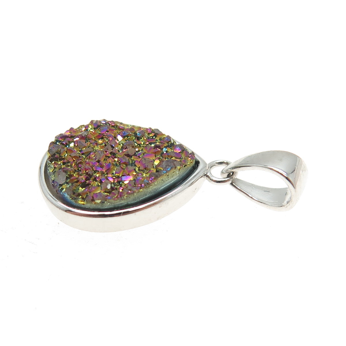 925 Sterling Silver Real Druzy Teardrop Pendant