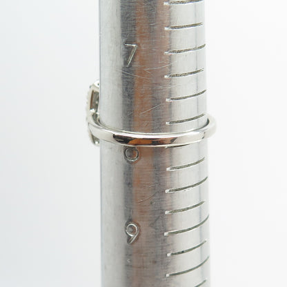 925 Sterling Silver Real Round-Cut Black Diamond Lattice Pattern Ring Size 8